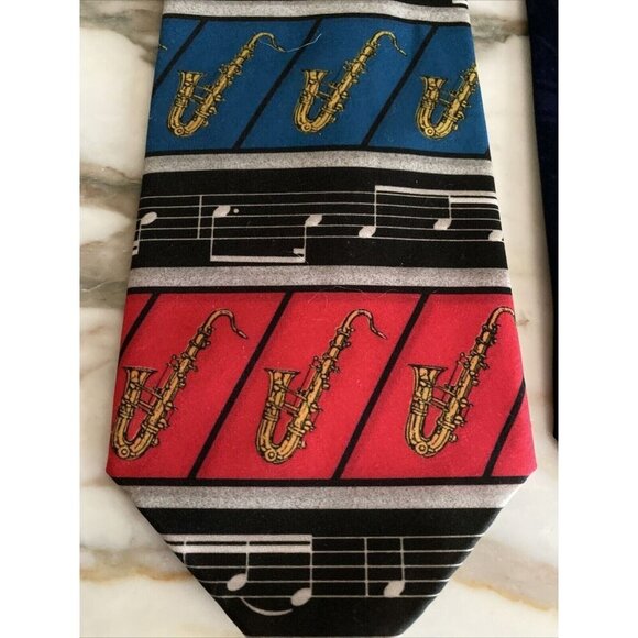 Vintage Dem Crazy Musical Saxophone Print Ties Set Of 2 - Picture 2 of 9